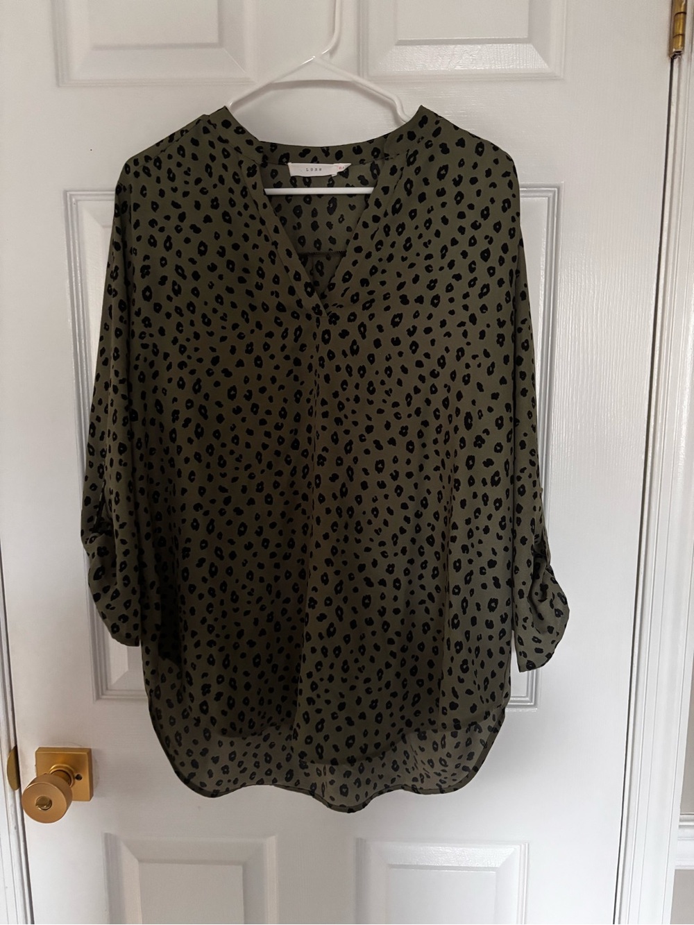 Lush Olive Green Leopard Print V-Neck Blouse